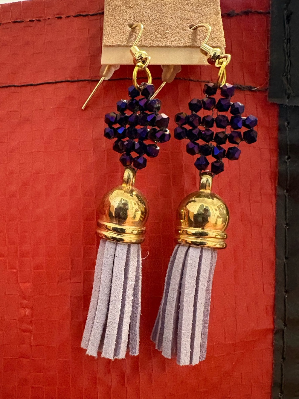 Gold and Purple Beaded Tassel Drop Earrings - Women's Jewelry